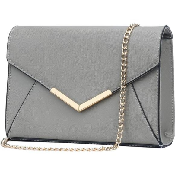 Handbags - Women Elegant Faux Leather Evening Envelope Clutch A-grey